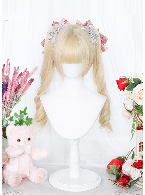 Microlight Series Platinum Long Curly Double Tails Bangs Wig Sweet Lolita Short Wigs
