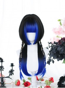 Butterfly Wings Series Blue-Black Long Straight Two Color Gradient Jellyfish Head Wig Classic Lolita Wigs