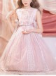 Sugar Dream Series JSK Spring Autumn High Waist Short Sleeve Pink Lace Bow Elegant Sweet Lolita Sling Long Dress And Bib