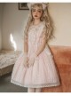 Sugar Dream Series JSK Spring Autumn High Waist Short Sleeve Pink Lace Bow Elegant Sweet Lolita Sling Long Dress And Bib