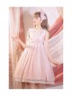 Sugar Dream Series JSK Spring Autumn High Waist Short Sleeve Pink Lace Bow Elegant Sweet Lolita Sling Long Dress And Bib