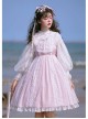 Sugar Dream Series JSK Spring Autumn High Waist Short Sleeve Pink Lace Bow Elegant Sweet Lolita Sling Long Dress And Bib