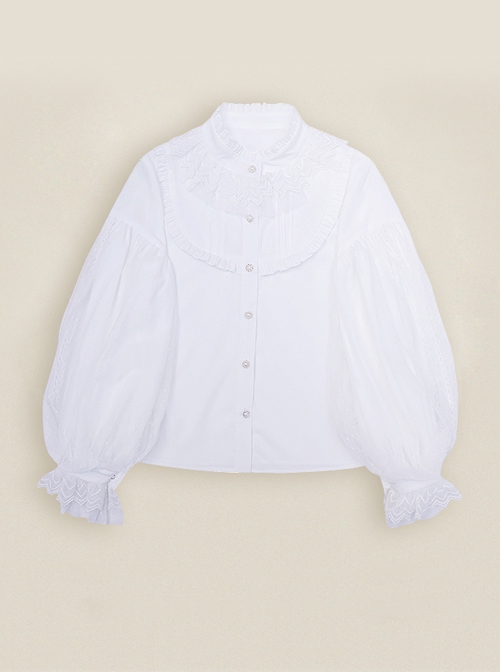 Solar Erosion Lunar Erosion Series Autumn Pure All-match Chiffon Stand Collar Ruffles Lace Puff Long Sleeve Classic Lolita Shirt