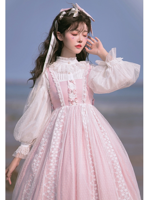 Solar Erosion Lunar Erosion Series Autumn Pure All-match Chiffon Stand Collar Ruffles Lace Puff Long Sleeve Classic Lolita Shirt