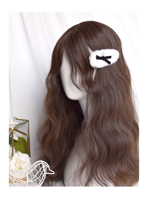 Mianmian Series Medium Length Dark Brown Wool Roll Bangs Natural Curly Wig Sweet Lolita Wigs