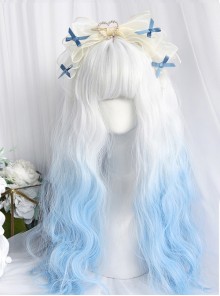 Milk Blue Series Fairy Story Style White-blue Gradient Cute Wool Roll Long Wig Classic Lolita Wigs