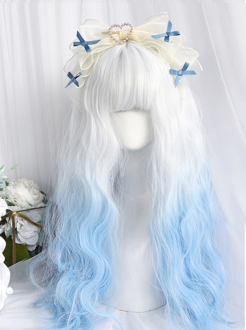 Milk Blue Series Fairy Story Style White-blue Gradient Cute Wool Roll Long Wig Classic Lolita Wigs