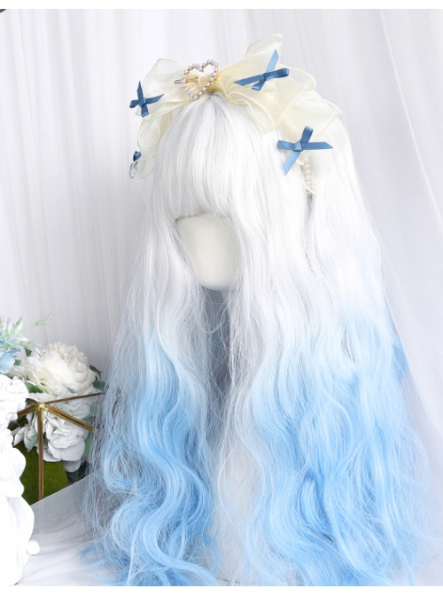 Milk Blue Series Fairy Story Style White-blue Gradient Cute Wool Roll Long Wig Classic Lolita Wigs