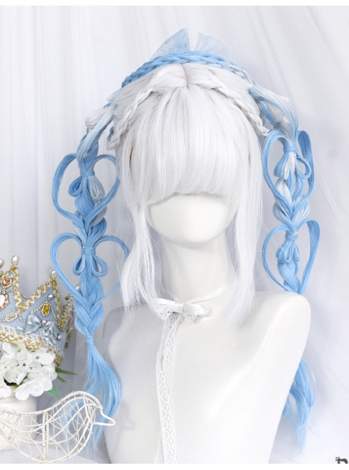 Milk Blue Series Fairy Story Style White-blue Gradient Cute Wool Roll Long Wig Classic Lolita Wigs