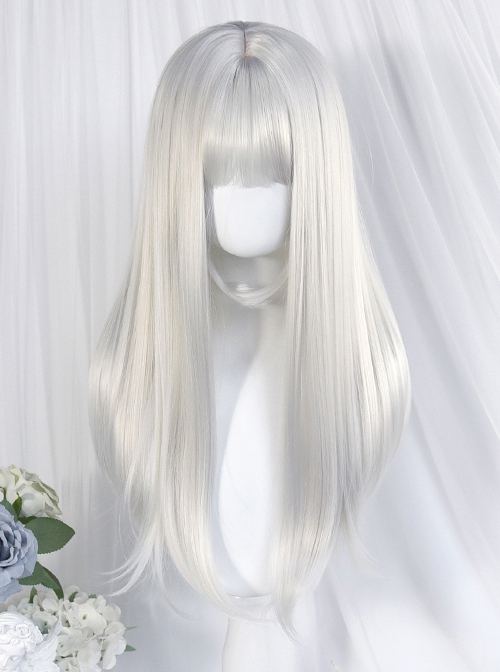 Mermaid Tears Series Silver White Natural Slightly Curly Hime Cut Gentle Temperament Long Straight Wig Classic Lolita Wigs