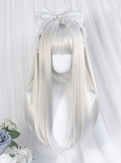 Mermaid Tears Series Silver White Natural Slightly Curly Hime Cut Gentle Temperament Long Straight Wig Classic Lolita Wigs