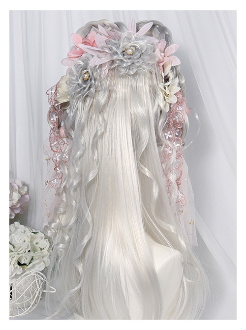 Mermaid Tears Series Silver White Natural Slightly Curly Hime Cut Gentle Temperament Long Straight Wig Classic Lolita Wigs