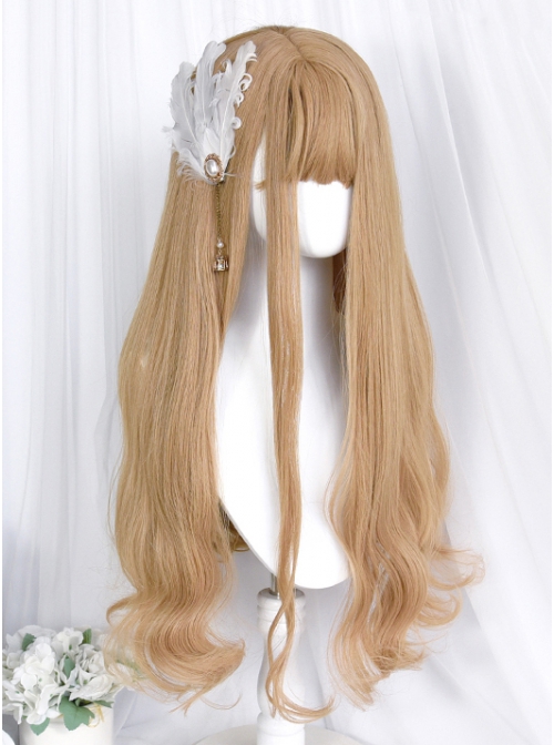 Sunset Series Gentle Retro Linen Golden Brown Temperament Long Curly Wig Sweet Lolita Wigs