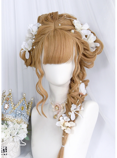 Sunset Series Gentle Retro Linen Golden Brown Temperament Long Curly Wig Sweet Lolita Wigs