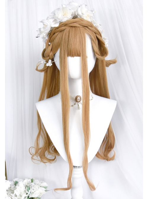 Sunset Series Gentle Retro Linen Golden Brown Temperament Long Curly Wig Sweet Lolita Wigs