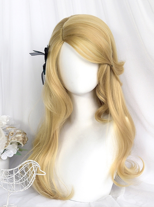 Snake College Series Sand Gold 46 Points Bangs Elegant Retro Long Curly Wig Harry Cassandra COS Classic Lolita Wigs