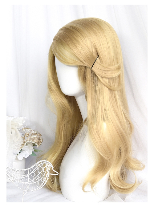 Snake College Series Sand Gold 46 Points Bangs Elegant Retro Long Curly Wig Harry Cassandra COS Classic Lolita Wigs