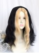 Dark Night Series Front Golden Back Black Spliced Center Parting Bangs Medium Length Curly Wig Harry Magic Halloween COS Gothic Lolita Wigs