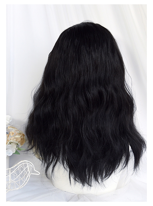 Dark Night Series Front Golden Back Black Spliced Center Parting Bangs Medium Length Curly Wig Harry Magic Halloween COS Gothic Lolita Wigs