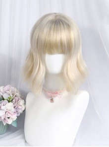 Little Lily Series Beige Short Straight Bang Fluffy Lovely Small Fresh Natural Slightly Curly Wig Sweet Lolita Wigs