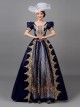 Golden Embroidery Short Sleeves Elegant Blue Long European Style Retro Court Prom Lolita Dress