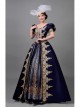 Golden Embroidery Short Sleeves Elegant Blue Long European Style Retro Court Prom Lolita Dress