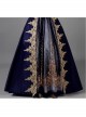 Golden Embroidery Short Sleeves Elegant Blue Long European Style Retro Court Prom Lolita Dress