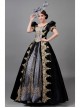 Golden Embroidery Short Sleeve Noble Black Long European Style Retro Court Prom Lolita Dress