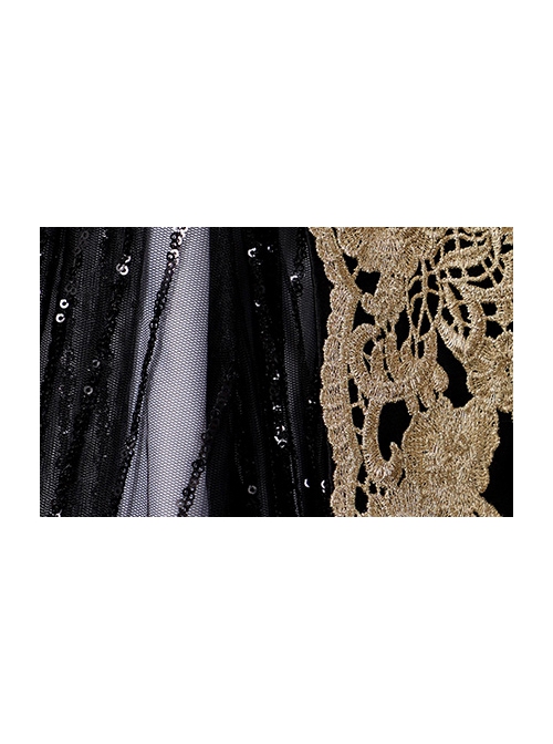 Golden Embroidery Short Sleeve Noble Black Long European Style Retro Court Prom Lolita Dress