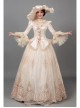 Retro Elegant Long Beige Lace Long Sleeve With Decorative Flowers Prom Lolita Dress