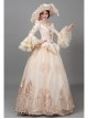 Retro Elegant Long Beige Lace Long Sleeve With Decorative Flowers Prom Lolita Dress