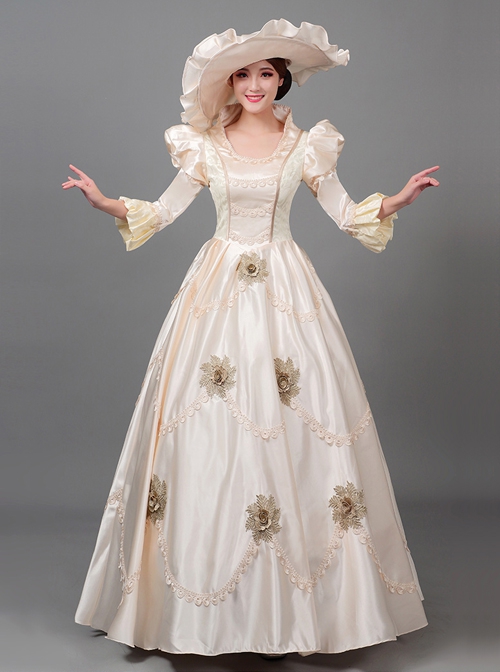 Elegant Retro Long Champagne Juliet COS European Style Royal Aristocratic Princess Court Prom Lolita Dress