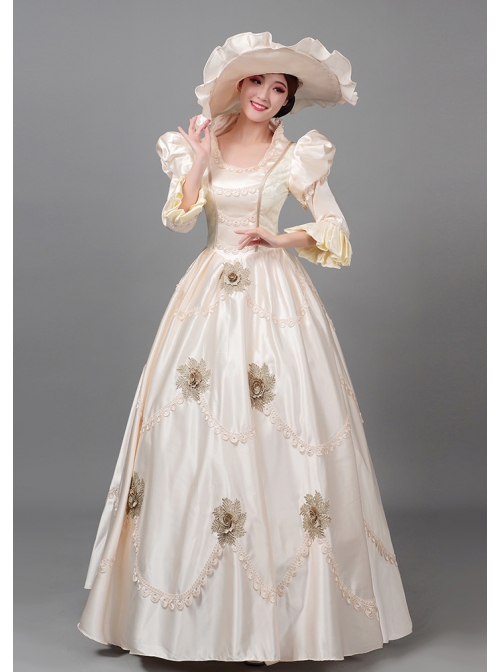 Elegant Retro Long Champagne Juliet COS European Style Royal Aristocratic Princess Court Prom Lolita Dress