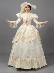 Champagne Long European Court Lace Long Sleeve Trumpet Sleeves Classical Drama Costumes Prom Lolita Dress