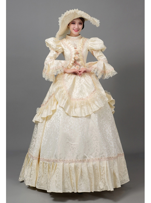 Champagne Long European Court Lace Long Sleeve Trumpet Sleeves Classical Drama Costumes Prom Lolita Dress