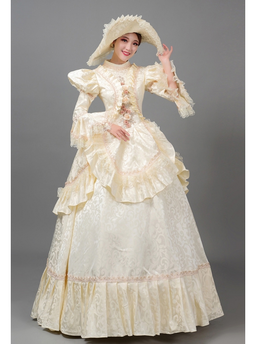 Champagne Long European Court Lace Long Sleeve Trumpet Sleeves Classical Drama Costumes Prom Lolita Dress