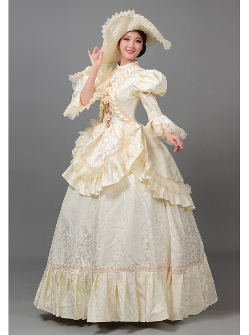 Champagne Long European Court Lace Long Sleeve Trumpet Sleeves Classical Drama Costumes Prom Lolita Dress