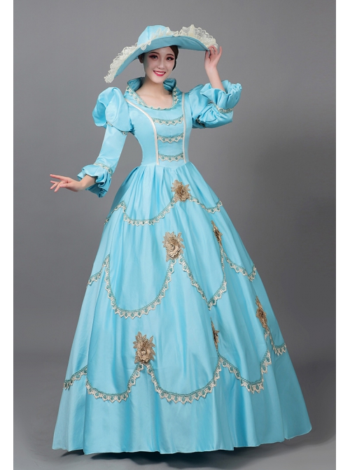 Sky Blue Long Simple Fresh Cinderella COS Drama Costume Retro Lolita Prom Dress