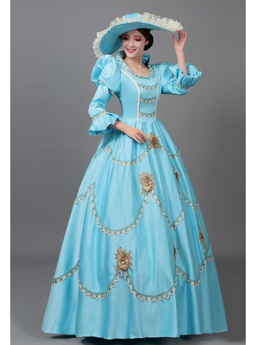 Sky Blue Long Simple Fresh Cinderella COS Drama Costume Retro Lolita Prom Dress