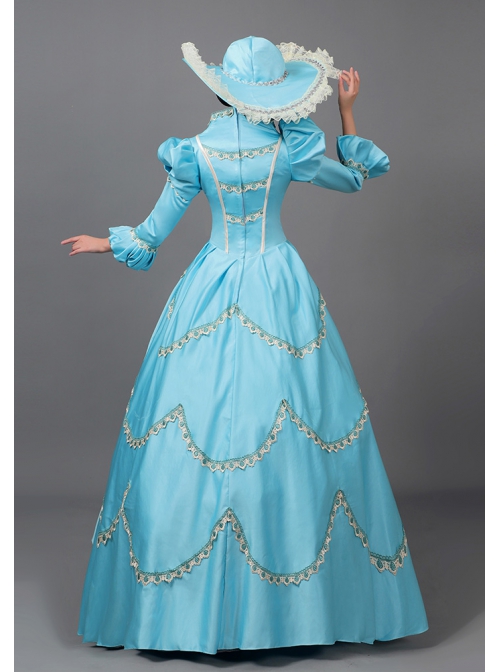 Sky Blue Long Simple Fresh Cinderella COS Drama Costume Retro Lolita Prom Dress