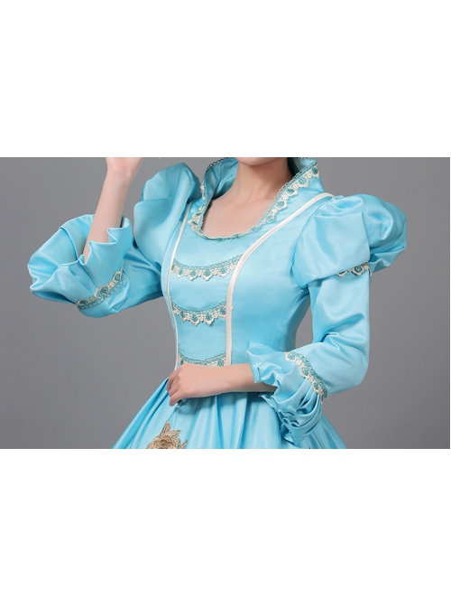 Sky Blue Long Simple Fresh Cinderella COS Drama Costume Retro Lolita Prom Dress