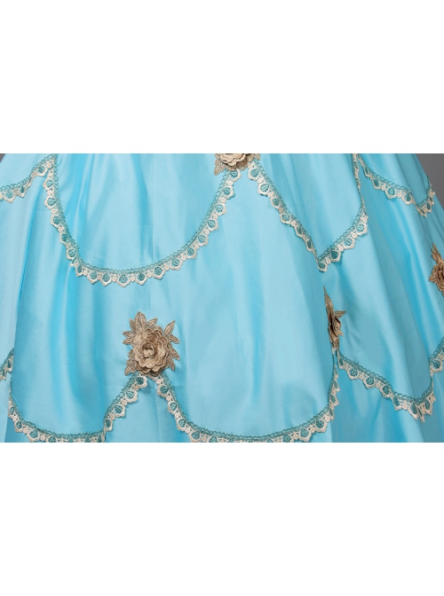 Sky Blue Long Simple Fresh Cinderella COS Drama Costume Retro Lolita Prom Dress