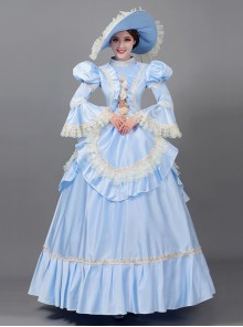 Light Blue Long Simple Elegant Lace Cuffs Cinderella COS Drama Costume Retro Lolita Prom Dress