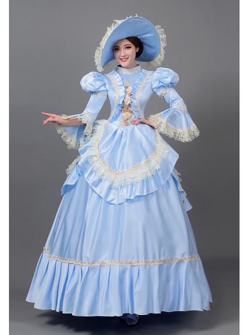 Light Blue Long Simple Elegant Lace Cuffs Cinderella COS Drama Costume Retro Lolita Prom Dress