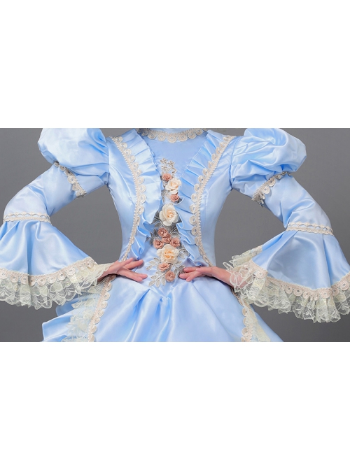 Light Blue Long Simple Elegant Lace Cuffs Cinderella COS Drama Costume Retro Lolita Prom Dress