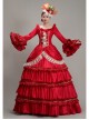 Red Long Retro Ornate Long Sleeve Three-stage Hem Delicate Lace Banquet Festive Prom Lolita Dress