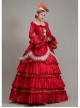 Red Long Retro Ornate Long Sleeve Three-stage Hem Delicate Lace Banquet Festive Prom Lolita Dress