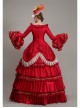 Red Long Retro Ornate Long Sleeve Three-stage Hem Delicate Lace Banquet Festive Prom Lolita Dress