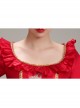 Red Long Retro Ornate Long Sleeve Three-stage Hem Delicate Lace Banquet Festive Prom Lolita Dress