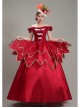 Wine Red Boat Neck Retro Decorative Shirring Drama Performance Prom Lolita Long Dress